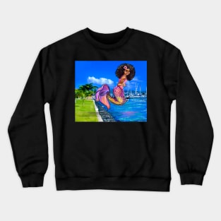 Mermaid with big afro hair, diving into the ocean. Black Mermaid. The best Gifts for black women 2022 Crewneck Sweatshirt